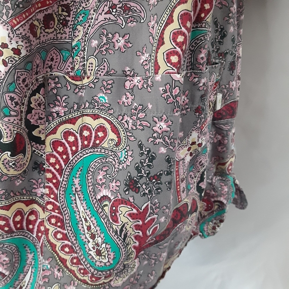 HEALING HANDS GREY/PAISLEY MULTI COLOR SMOCKED SCRUB TOP COTTON #5011X WMS 3XL - Picture 6 of 10